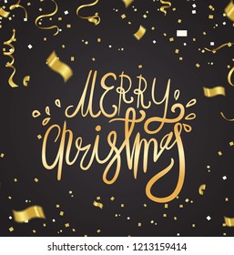 Merry christmas text vector on background. Lettering for invitation, prints and posters. Hand drawn  Vector illustration. Hand drawn elegant modern