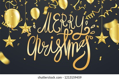 Merry christmas text vector on background. Lettering for invitation, prints and posters. Hand drawn  Vector illustration. Hand drawn elegant modern