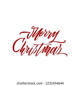 Merry christmas text vector on white background. Lettering for invitation, wedding and greeting card, prints and posters. Hand drawn inscription