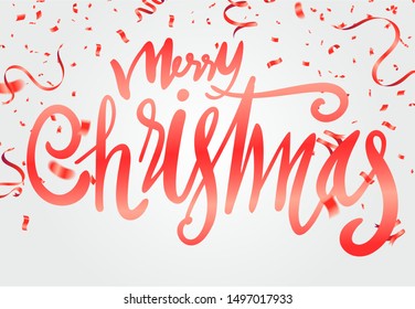Merry christmas text vector on background. Lettering for invitation, prints and posters. Hand drawn  Vector illustration. Hand drawn
