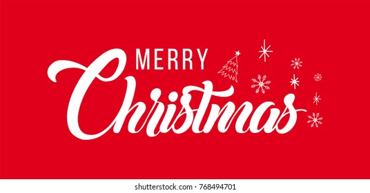 Merry Christmas text vector on white background. Lettering for invitation, wedding and greeting card, prints and posters. Hand drawn inscription, love calligraphic design