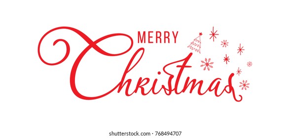 Merry Christmas text vector on white background. Lettering for invitation, wedding and greeting card, prints and posters. Hand drawn inscription, love calligraphic design