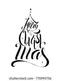 Merry christmas text vector on white background. Lettering for invitation, wedding and greeting card, prints and posters. Hand drawn inscription