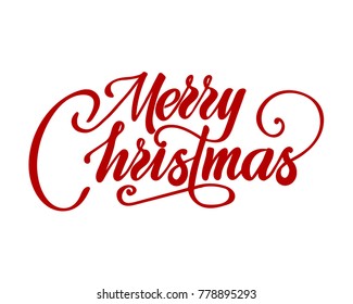 Merry christmas text vector on white background. Lettering for invitation, wedding and greeting card, prints and posters. Hand drawn inscription