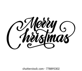 Merry christmas text vector on white background. Lettering for invitation, wedding and greeting card, prints and posters. Hand drawn inscription