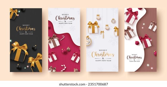 Merry christmas text vector poster set design. Christmas postcard collection for holiday season greeting card lay out collection. Vector illustration gift tags collection.
