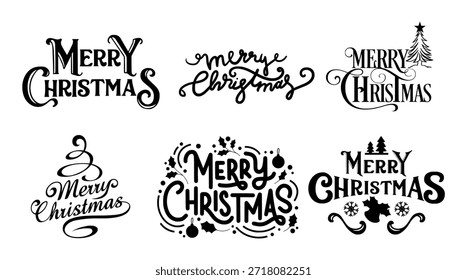 Merry Christmas text vector template with festive decorations, ideal for holiday greetings, seasonal artwork, and EPS design files.
