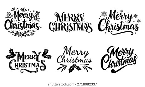 Merry Christmas text vector template with festive decorations, ideal for holiday greetings, seasonal artwork, and EPS design files.