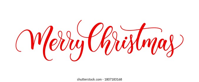 Merry Christmas text. Xmas calligraphic inscription. Christmas handwritten lettering. Xmas text isolated on white for postcard, poster, banner design element.