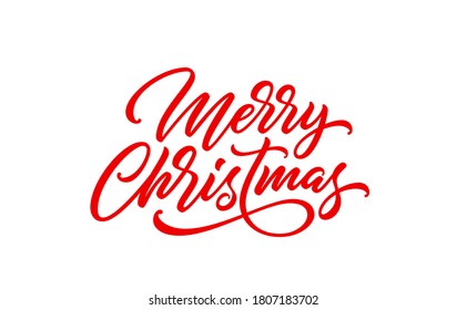 Merry Christmas text. Xmas calligraphic inscription. Christmas handwritten lettering for postcard, poster, banner design element.