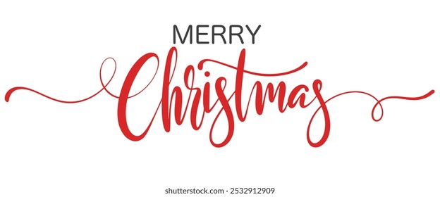 Merry Christmas text. Xmas calligraphic inscription. Merry Christmas handwritten lettering. Xmas text isolated on white for postcard, poster, banner design element.