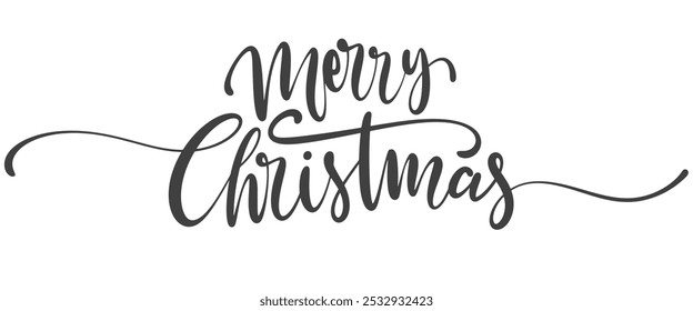 Merry Christmas text. Xmas calligraphic inscription. Christmas handwritten lettering. Xmas text isolated on white for postcard, poster, banner design element.