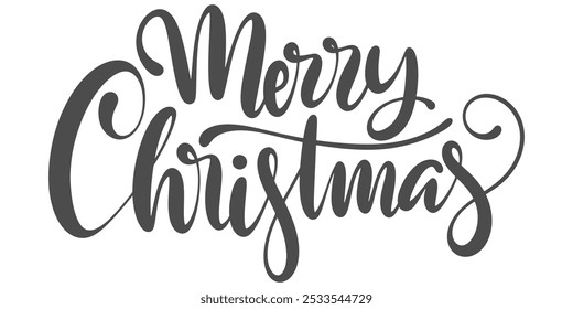 Merry Christmas text. Xmas calligraphic inscription. Christmas handwritten lettering. Xmas text isolated on white for postcard, poster, banner design element