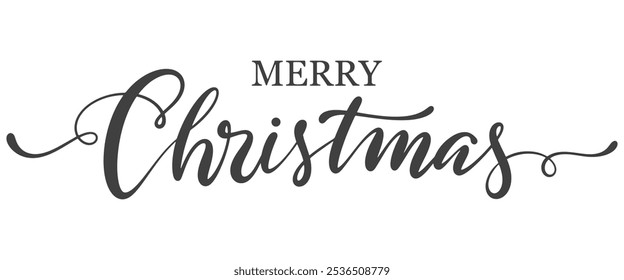 Merry Christmas text. Xmas calligraphic inscription. Christmas handwritten lettering. Merry christmas text isolated on white for postcard, poster, banner design element.