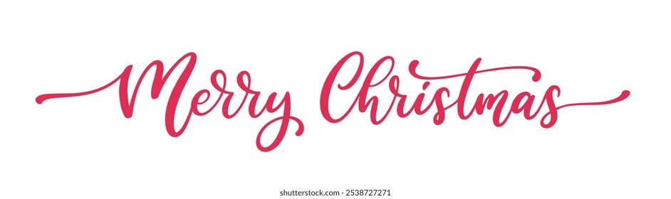 Merry Christmas text. Xmas calligraphic inscription. Christmas handwritten lettering. Xmas text isolated on white for postcard, poster, banner design element.