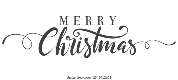 Merry Christmas text. Xmas calligraphic inscription. Christmas handwritten lettering text isolated on white for postcard, poster, banner design element.