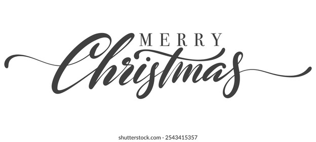 Merry Christmas text. Xmas calligraphic inscription. Christmas handwritten lettering for postcard, poster, banner design element.