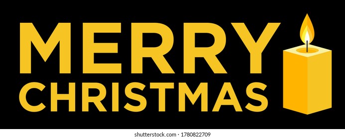 Merry Christmas Text with Yellow Candle in Black Background