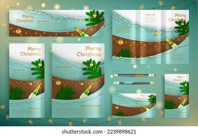 Merry Christmas theme Set flyer cover, tri-fold, banner, roll up banner, business card vector