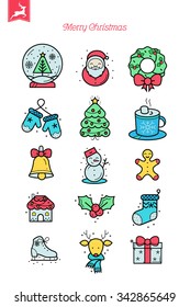Merry Christmas - thin line vector icons