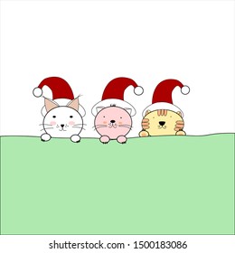 merry christmas with three cats .