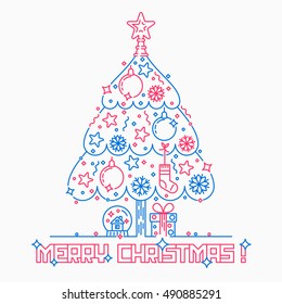 Merry christmas three line style vector illustration