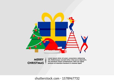 merry christmas tiny people flat design vector illustration can use for landing page, web, mobile, app, banner, poster, flyer