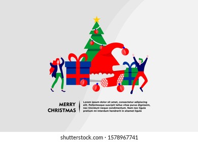 merry christmas tiny people flat design vector illustration can use for landing page, web, mobile, app, banner, poster, flyer