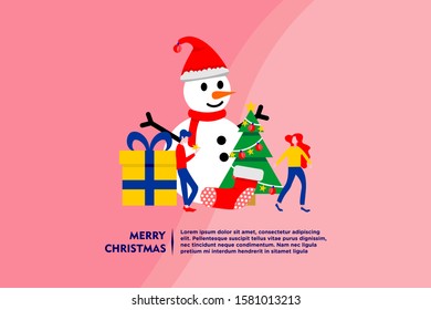 merry christmas tiny people flat design vector illustration can use for landing page, web, mobile, app, banner, poster, flyer