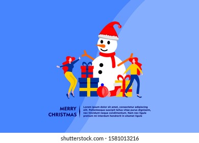 merry christmas tiny people flat design vector illustration can use for landing page, web, mobile, app, banner, poster, flyer
