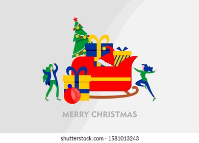 merry christmas tiny people flat design vector illustration can use for landing page, web, mobile, app, banner, poster, flyer