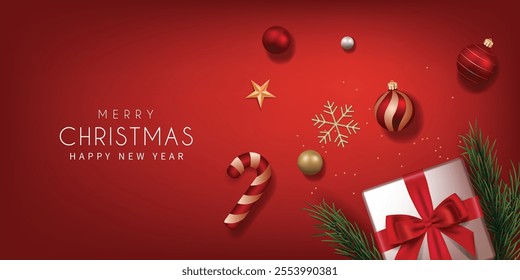 Merry Christmas Top View Banner with Christmas Elements . Vector illustration.	
