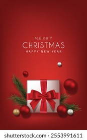 Merry Christmas Top View Banner with Christmas Elements . Vector illustration.	