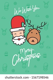 Merry Christmas tosca background with cute santa and cute pattern