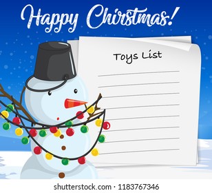 Merry Christmas toys list snowman concept illustration