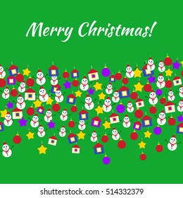 Merry Christmas toys postcard. Vector illustration of new year greeting card.