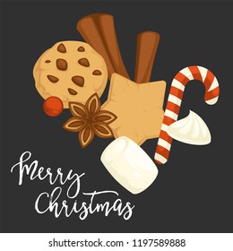 Merry Christmas traditional cookies and biscuits with cinnamon vector