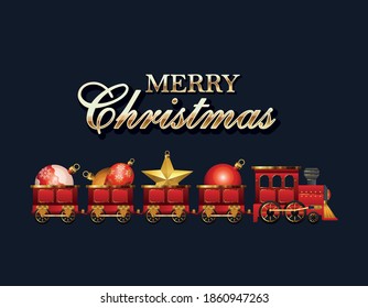 merry christmas train with spheres design, winter season and decoration theme Vector illustration