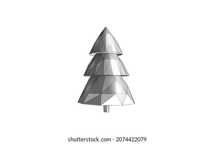 Merry Christmas tree 3D object. Holiday greeting card decoration Christmas tree silhouette concept. Fir forest wood design dark neon vector illustration