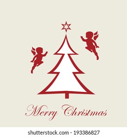 Merry christmas tree with angel. Vector