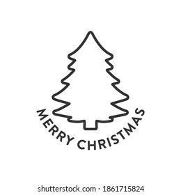 Merry Christmas Tree Background, Christmas Tree Icon, Merry Christmas Text, Christmas Tree Outline Template, Greeting Card, Holiday Card Vector Illustration Background
