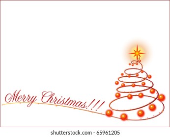 Merry Christmas with tree. Blank greeting card template, vector