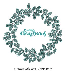 Merry Christmas. Christmas tree branches. Isolated objects on white background.