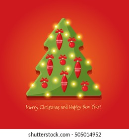 Merry christmas tree. Christmas card. Vector illustration.