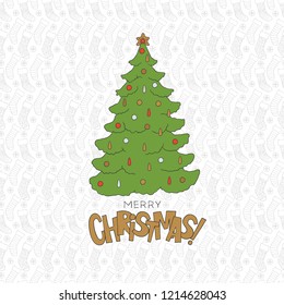 Merry Christmas tree cold lettering holiday symbols. Vector seamless pattern xmas socks. Decorations line sketch for design card and packaging.