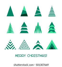 Merry Christmas Tree Collection for Winter Holidays Decoration. Vector illustration