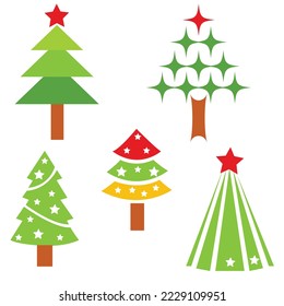 Merry Christmas tree decoration set. separated from background. used for sticker, label. vector illustration. 