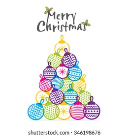 merry christmas tree design by colorful ball greeting vector