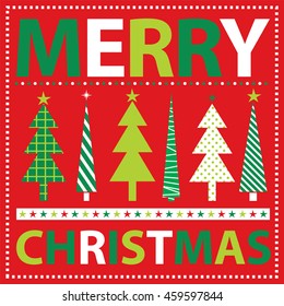 Merry christmas with tree design and red background