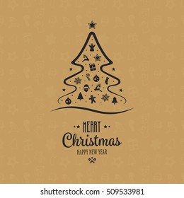 merry christmas tree elements card gold background